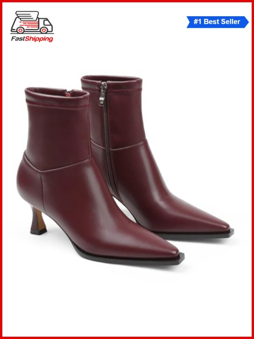 ✨ Kitten Heel Ankle Boots Pointed Toe Side Zip Faux Leather Booties